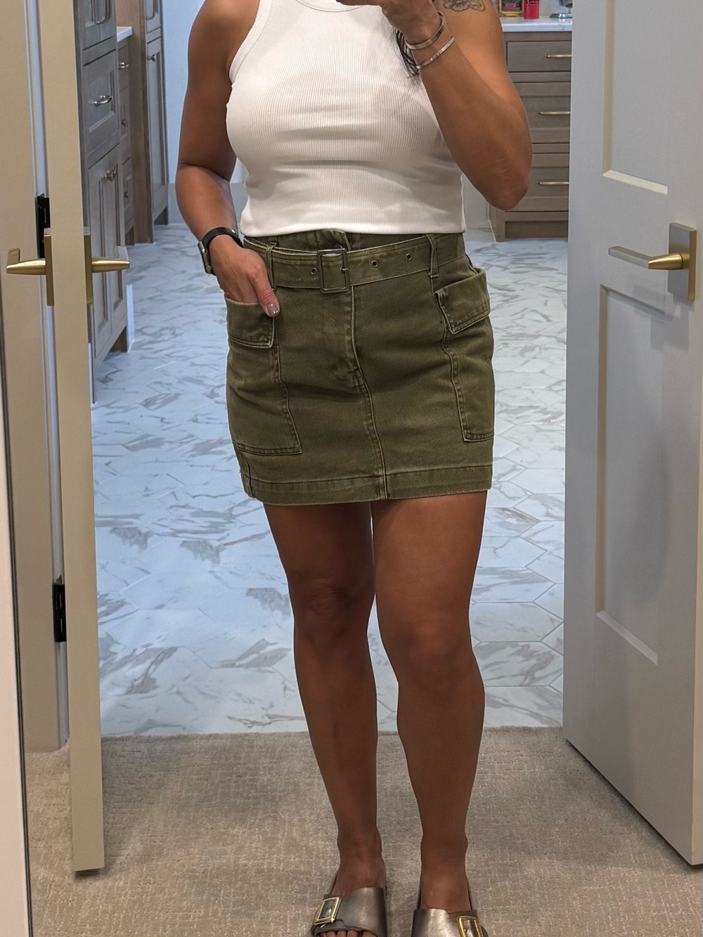 Denim army green mini skirt